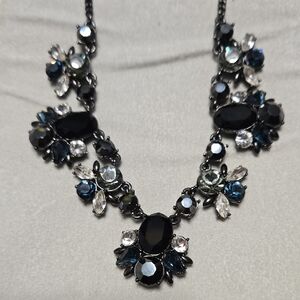 Vintage Givenchy Hematite Tone Black & Blue Crystal Collar Statement Necklace